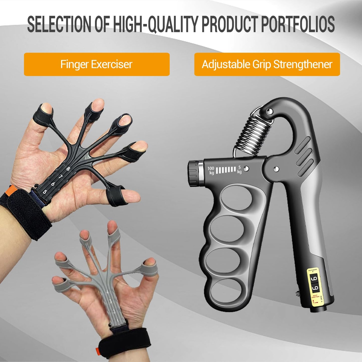 Hand Grip Strengthener, Forearm Strength Trainer- Adjustable Resistance 11-220Lbs Hand Grip with Counting,Finger Exerciser,Hand Extension Exerciser for Muscle Building and Injury Recover Combo Set
