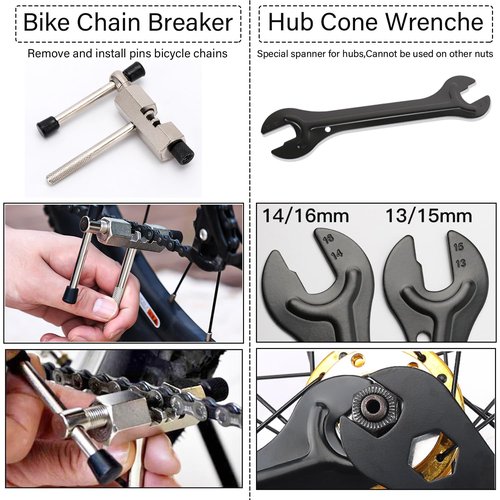 Bike Repair Tool Kit 7Pcs,Tool Zipper Pouch,3-in-1 Cassette Remover Wrench,Bike Chain Breaker,Hub Cone Wrenche,Bottom Bracket Remover,Freewheel Remover,Crank Puller Extractor,Spoke Wrench