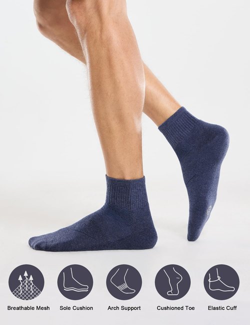 CS CELERSPORT 6 Pack Men's Ankle Socks with Cushion Athletic Running Socks, Black+Light Blue+Dark Blue, Shoe Size: 9-12