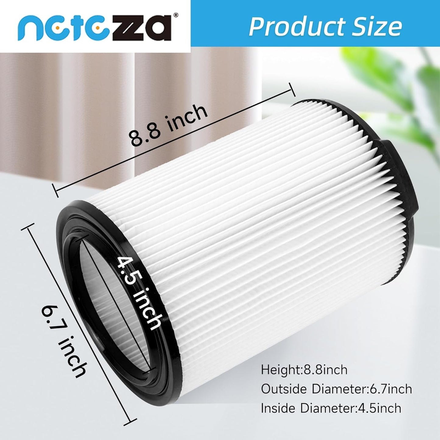Netezza VF4000 Replacement for ridgd 72947 Standard Wet dry Vac 5-20 Gallon Vacuum Cleaner, Husky 6-9 Gallon with 4 pack Foam Sleeve,2 Pack VF4000 Filter and 1 Pack Brush