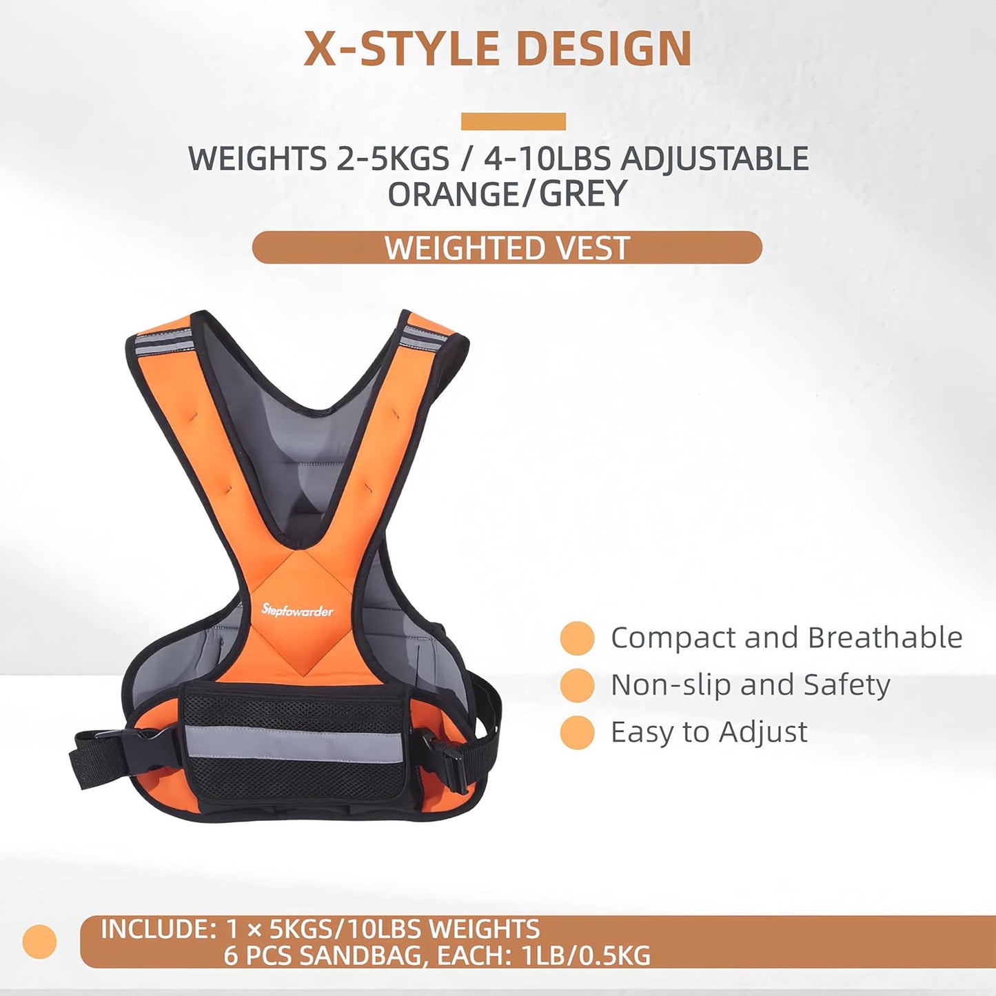 Skiennix Adjustable Weighted Vest - 6lbs to 12lbs for Enhanced Strength Training | Reflective Stripes for Safety