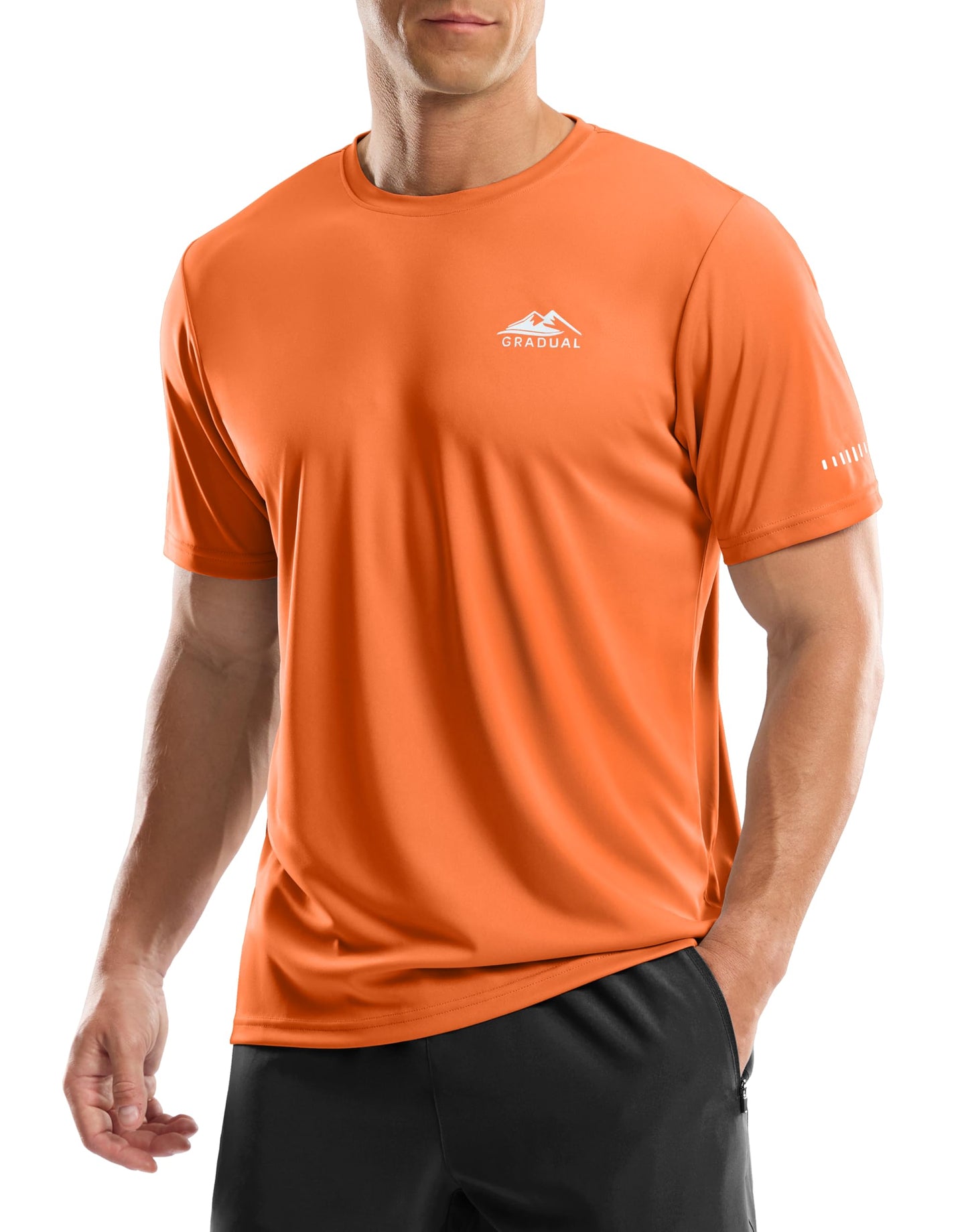 Men's UPF 50+ Sun Protection Dry Fit Workout T-Shirts Rash Guard Swim Shirts Moisture Wicking Tee for Athletic, Beach, Hiking (Orange, L)