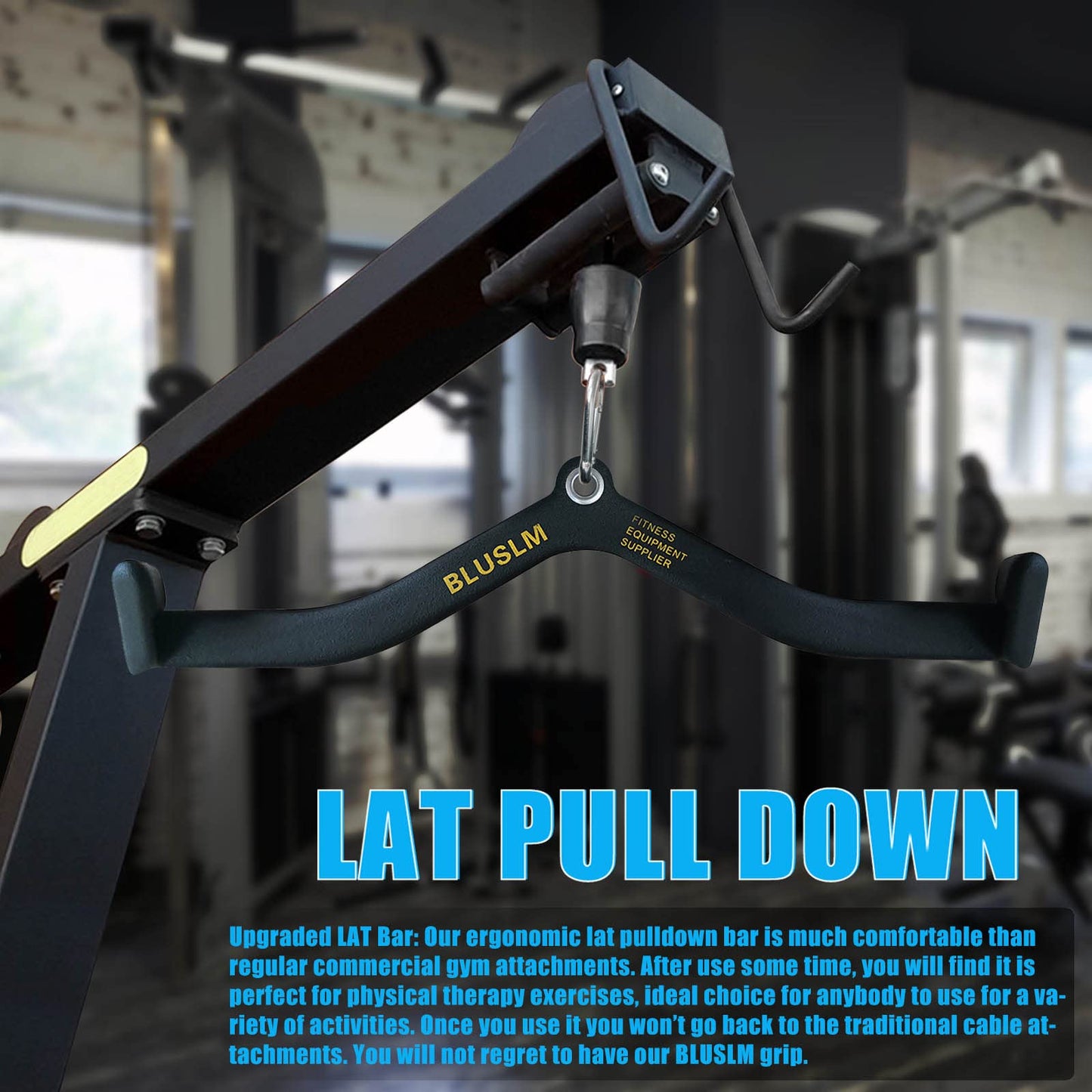 BLUSLM LAT Pull Down Bar for Cable Machine, LAT Pulldown Attachments T-bar V-bar Cable Attachment for Gym, Back Tricep Strength Training Handle