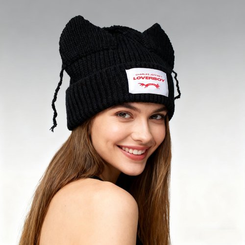Knitted Beanie Hat for Women Men Cute Bunny Long Ear Hat Slouchy Cat Ear Hat Crochet Fluffy Winter Warm Rabbit Y2k Skull Cap