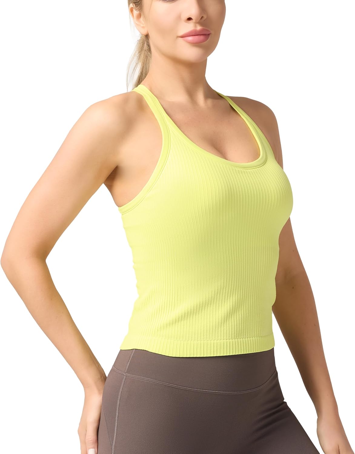 Skiennix Seamless Ribbed Workout Tank Top - Built-In Bra for Ultimate Comfort | Women's Activewear