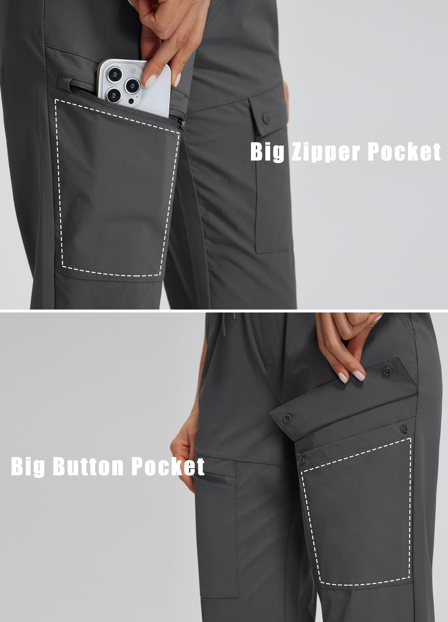 Libin Women's Hiking Pants 27" Cargo Pants with 5 Pockets, Dark Grey L