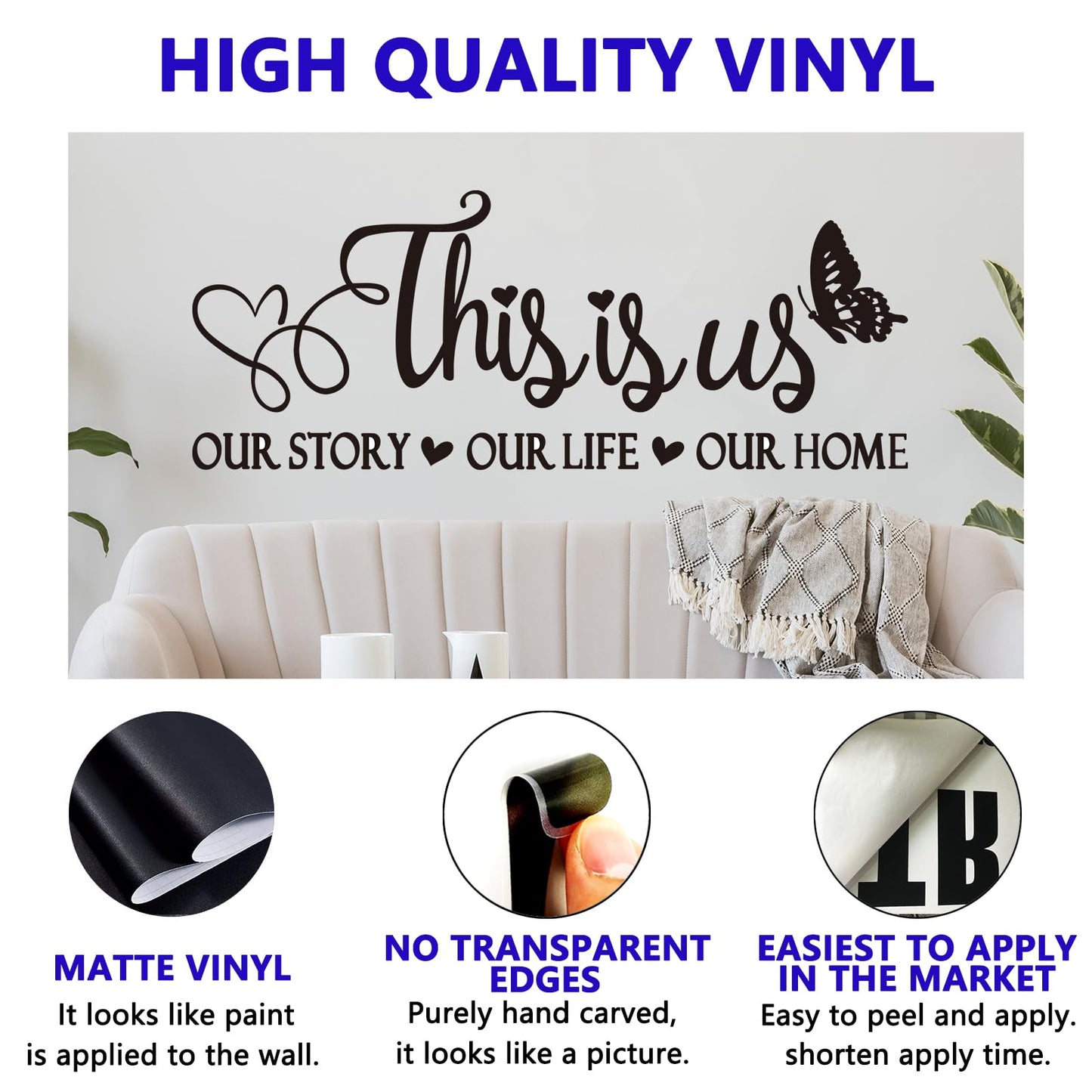 Inspirational Family Quotes Wall Stickers: Home Vinyl Art Wall Decals for Living Room Kitchen - This is Us Our Story Our Life Our Home 23" X 9"