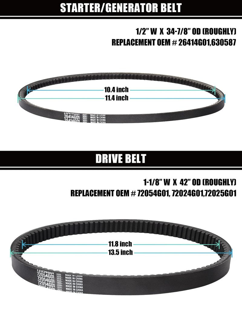 Geggkake EZGO Drive Belt & Starter Generator Belt Kits, Fits 4 Cycle 1994-up EZGO TXT/Medalist Gas Golf Cart, OEM# 72054G01, 72024G01, 72025G01, 26414G01