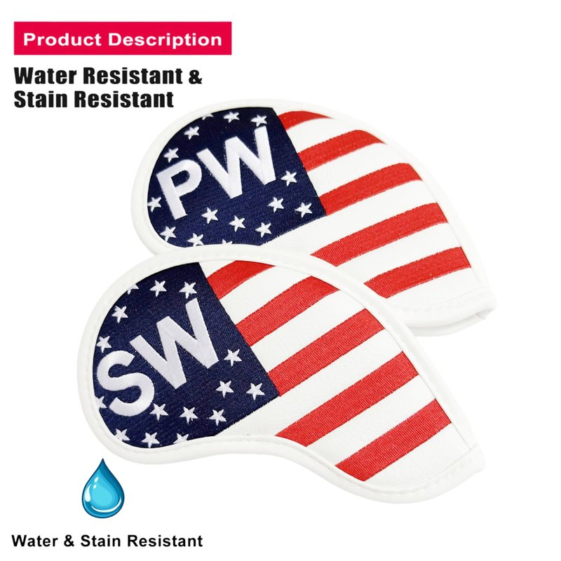 US Flag Golf Iron Covers Premium Leather Iron Head Covers Set Golf Headcovers for Irons #4 5 6 7 8 9 PW SW AW LW Wedge Iron Club Covers fits for Most Brand