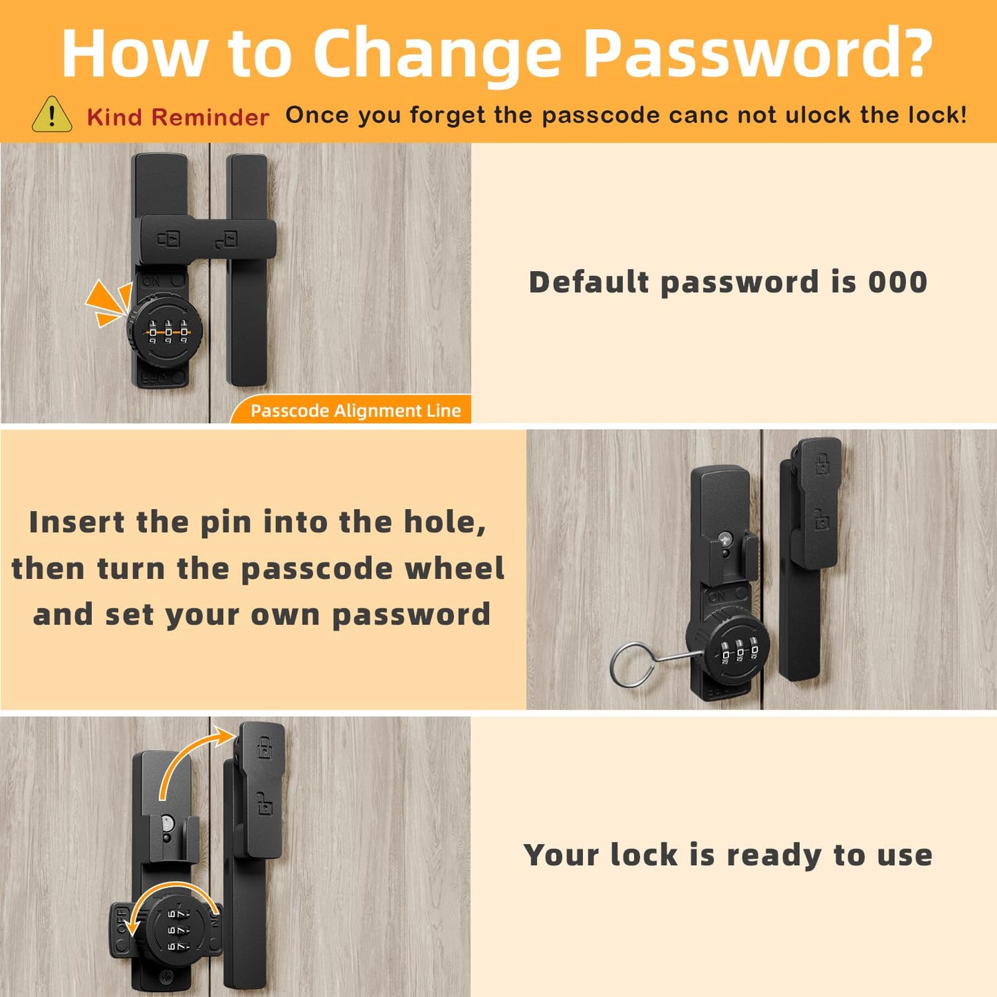 Barn Door Lock,180 Degree Flip Barn Door Locks and Gate Latches, Sliding/Bifold French Door Lock Latch for Gate Barn Garage Shed Window Cabinet Liquor 3-Digit Password Keyless,Black