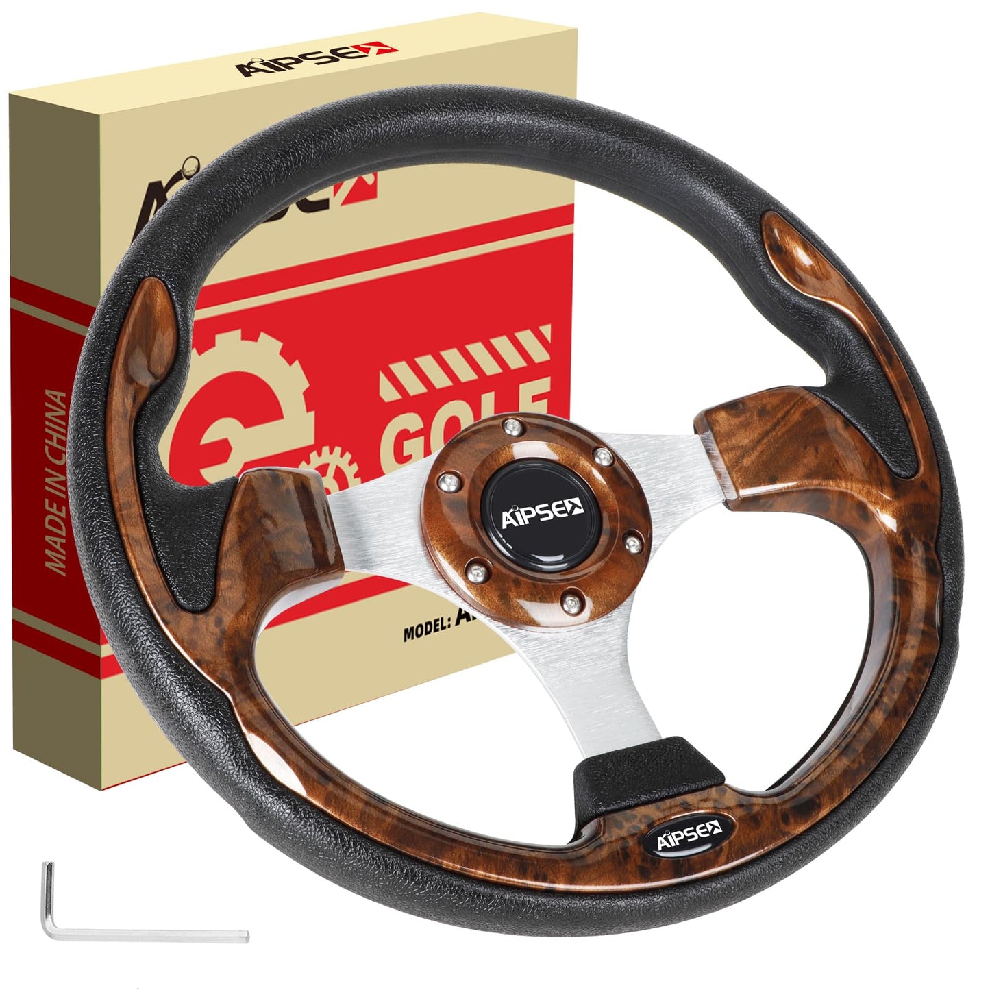 AIPSET Universal Golf Cart Steering Wheel Compatible with EZGO TXT, RXV/Club Car DS, Precedent, Tempo/Yamaha, 12.5 Inch Classic Steering Wheel with PVC Leather Grip