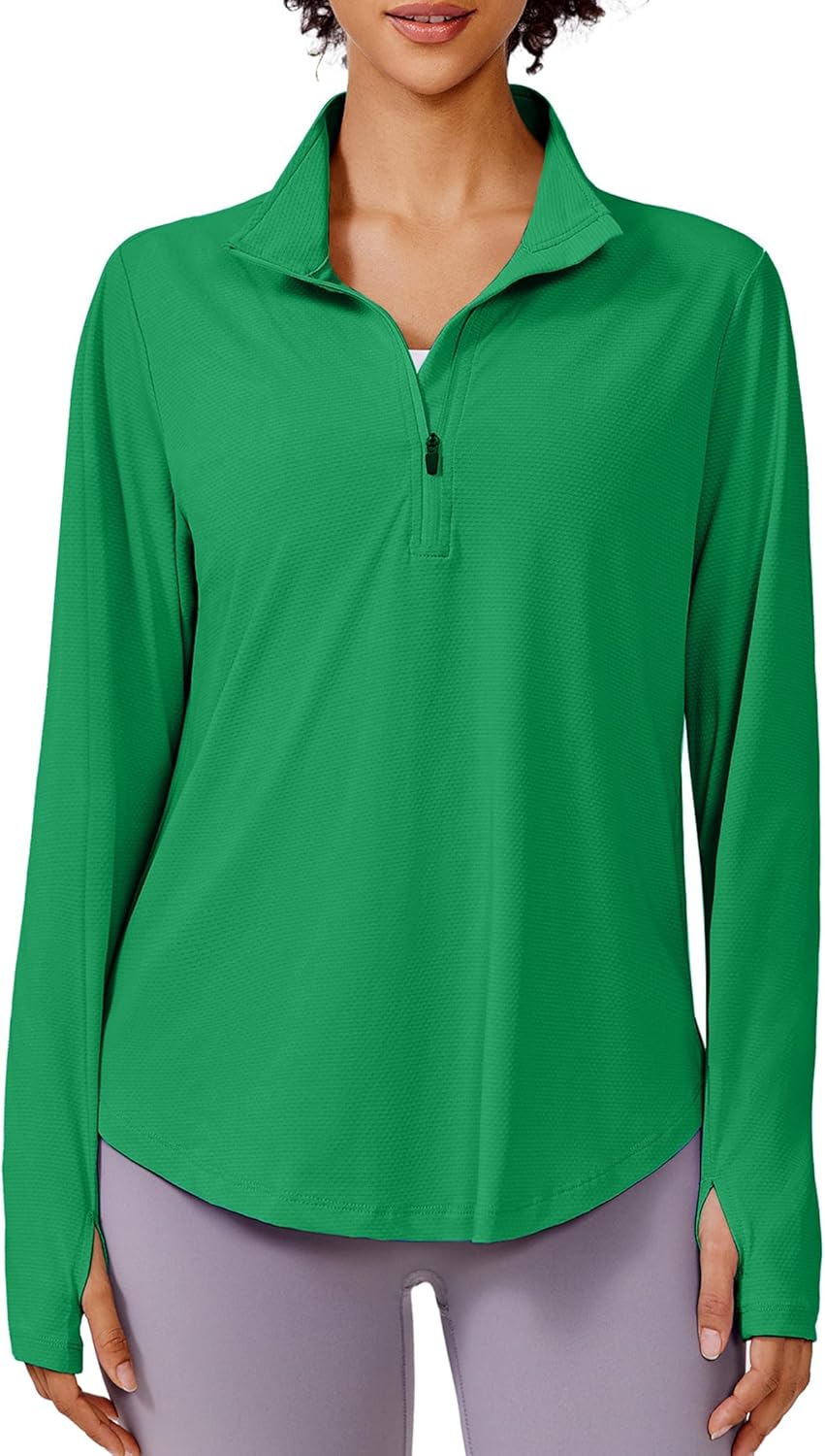 PINSPARK Long Sleeve Workout Tops for Women - UPF 50+ Sun Protection, Quick Dry Athletic Shirt | Ideal for Running, Hiking, Golf