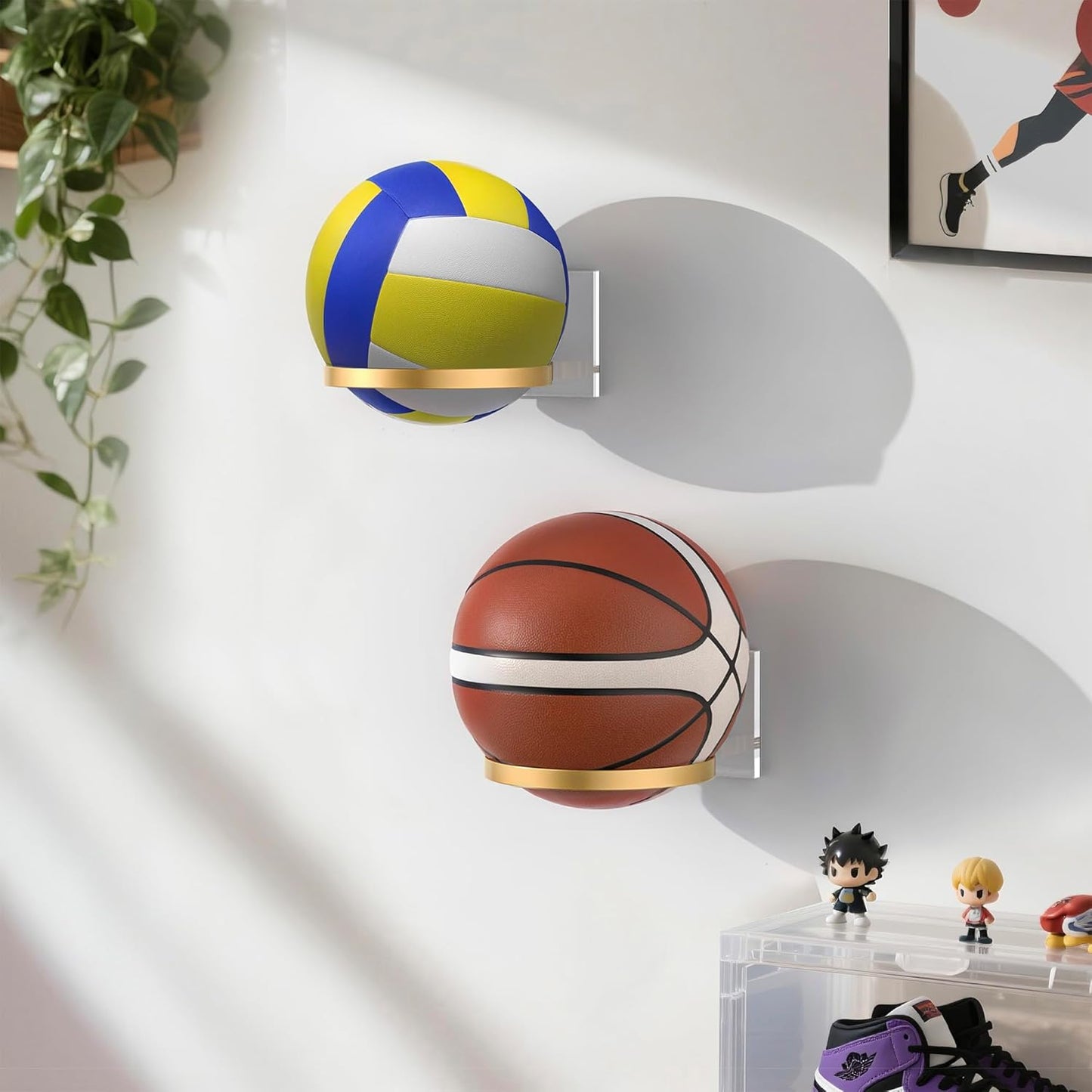 Skiennix Ball Holder Wall Mount - Stylish Sports Ball Display Rack with Acrylic Base & Gold Metal Ring | Perfect for Basketball, Soccer, Football & Volleyball Storage