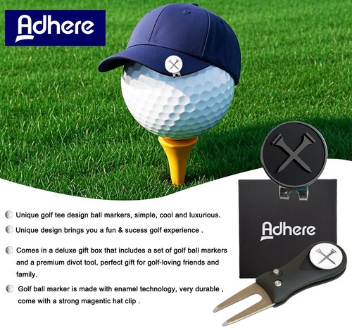 Adhere Golf Ball Markers Personlized Logo Enamel with A Strong Magnetic Hat Clips A Premium Golf Gifts for Golfer (Ball Markers & Divot Tool Gift Set)