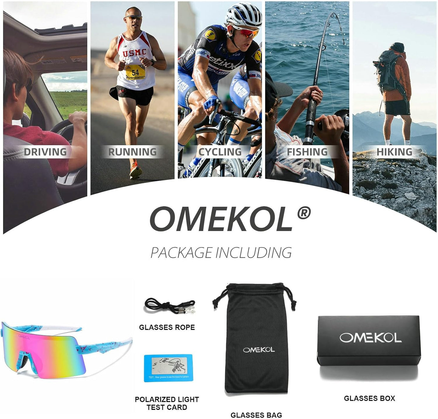 OMEKOL Polarized Sunglasses for Men & Women - UV400 Outdoor Sport Eyewear | Two Sizes Available