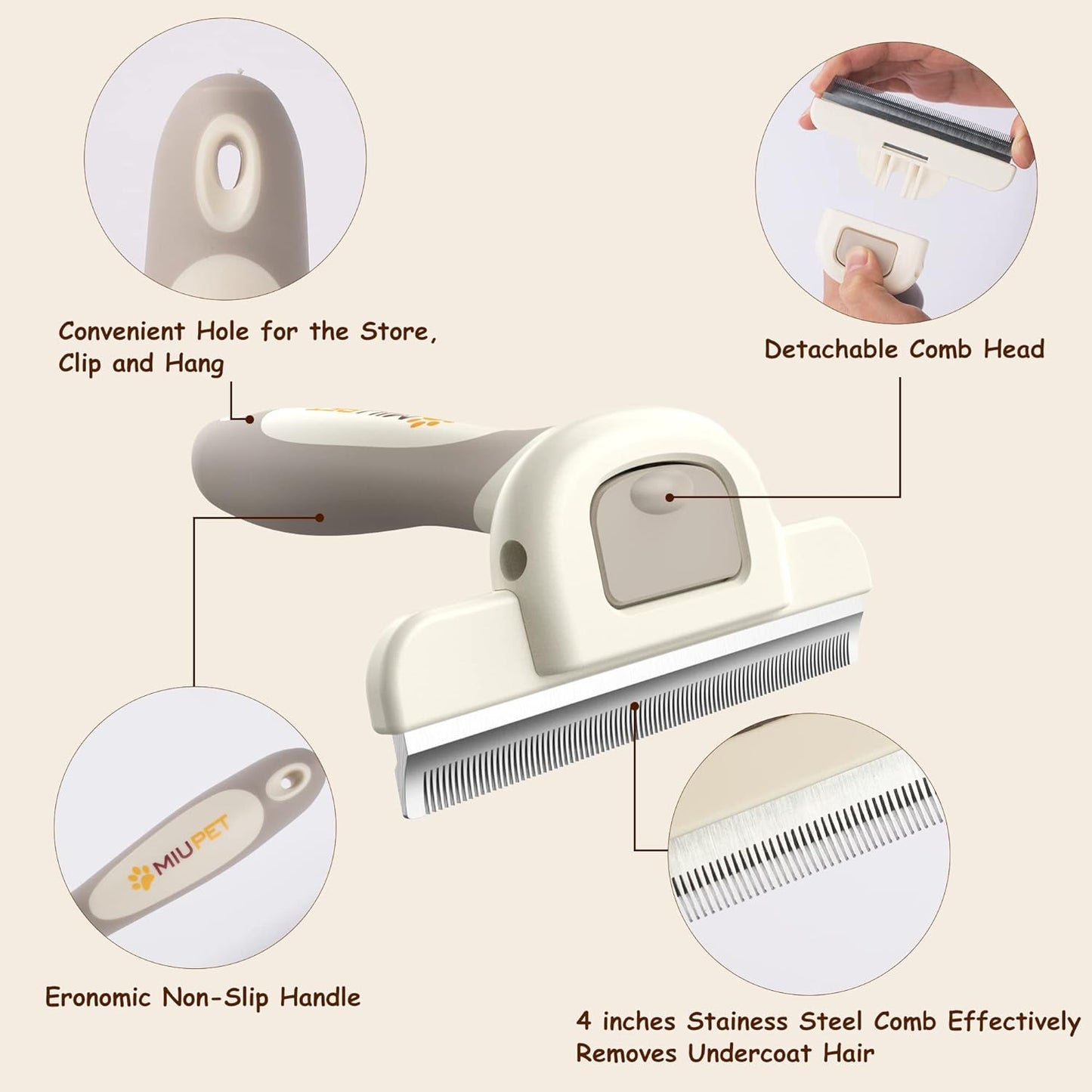 Skiennix Dog Deshedding Brush - Reduce Shedding & Promote Healthy Coat | Ergonomic Design