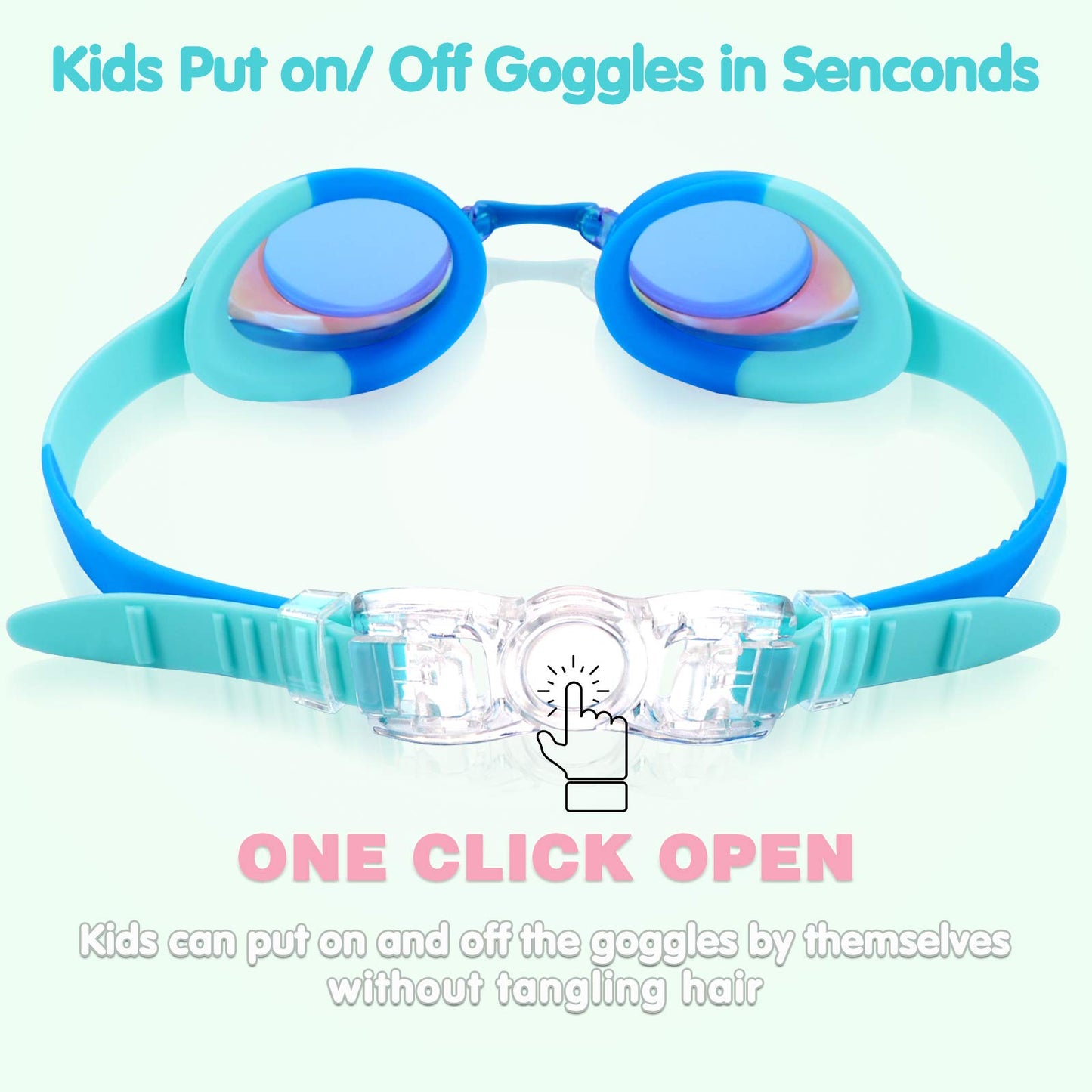 Keary 2 Pack Kids Swim Goggles for Toddler Children Girls Boys Youth, Anti-Fog Waterproof Anti-UV Clear Vision Mirror Flat Lens Water Pool Goggles with 3 Nose Piece