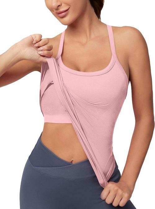 MathCat Workout Tank Tops - Sleeveless Athletic Shirts with Built-In Bra for Women | Seamless Racerback Design