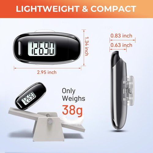 3D Pedometer - Accurate Walking Step Counter with Removable Clip & USB Rechargeable Design