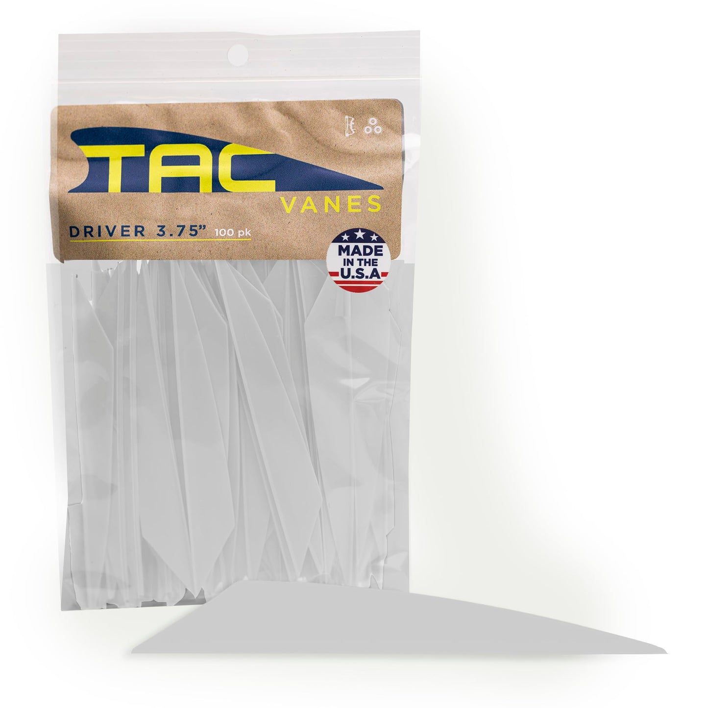 TAC Vanes 3.75" Driver Arrow Vanes | Archery Fletching for Compound & Crossbow | Durable, Lightweight, High Accuracy, White 100 Pack