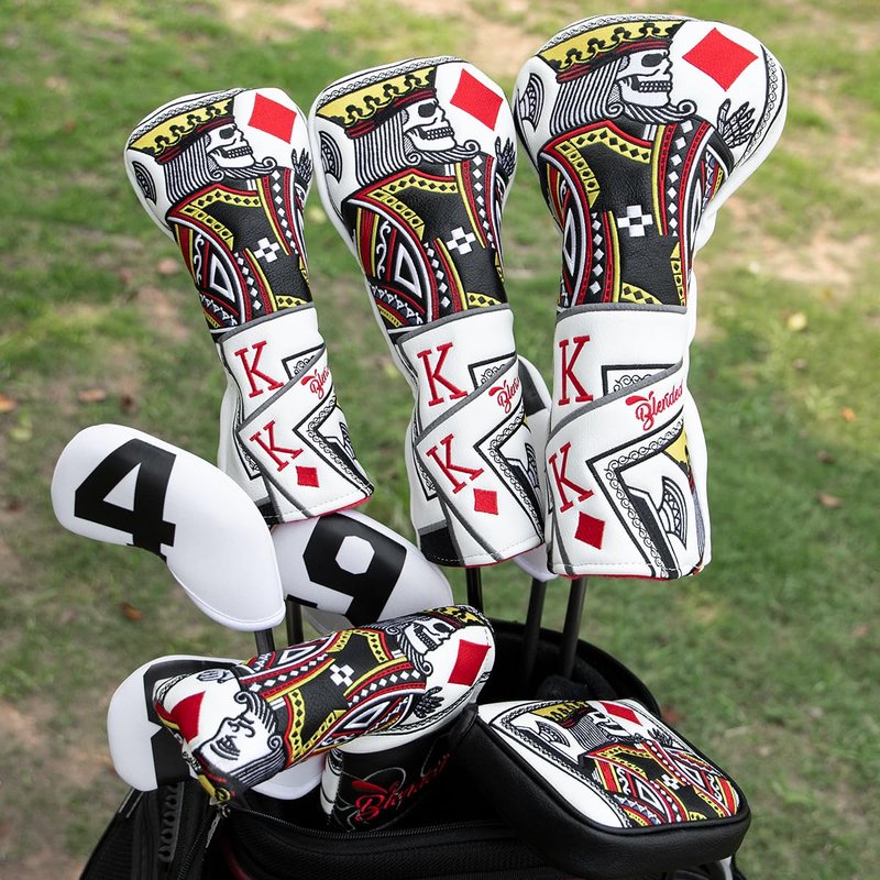 BAIRBRE Golf Club Covers - Poker Diamond King 3 Wood Head Covers Fariway Wood Headcover Leather Golf Headcover for Most Brands