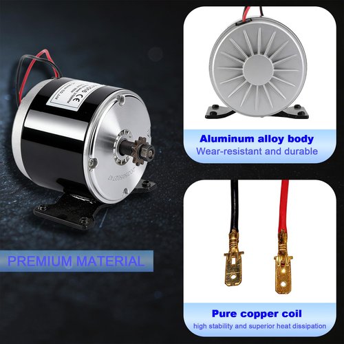 BreezyBloom Small Brushed Permanent Magnet Electric Motor for Scooter Drive Systems and DIY Projects 24V DC 350W 2750RPM