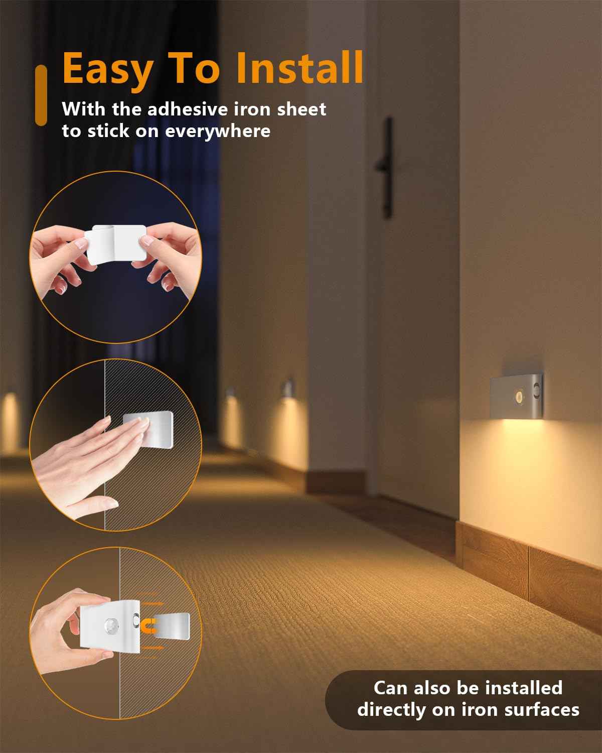 WILLED Motion Sensor Night Light, Rechargeable Stair Lights Indoor, Warm White Motion Sensor Light Indoor, Battery Operated Night Light for Hallway, Stairway, Bathroom, Bedroom, Kitchen, 3 Pack