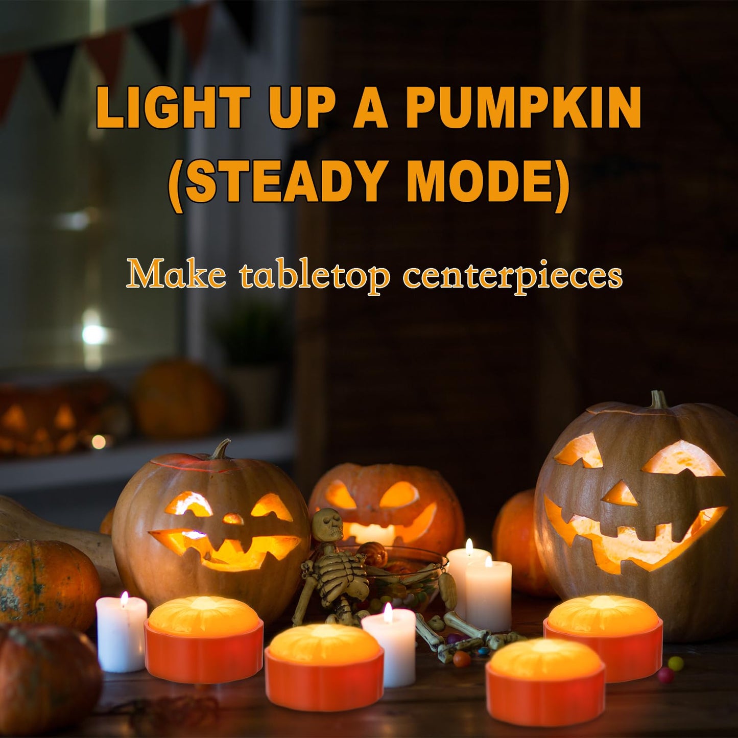 Cosyiker 4-Pack Halloween LED Pumpkin Lights with Remote and Timer, Bright/Flickering Battery Operated Jack-O-Lantern Orange/White Halloween Decor Flameless Candles for Pumpkin Decorations