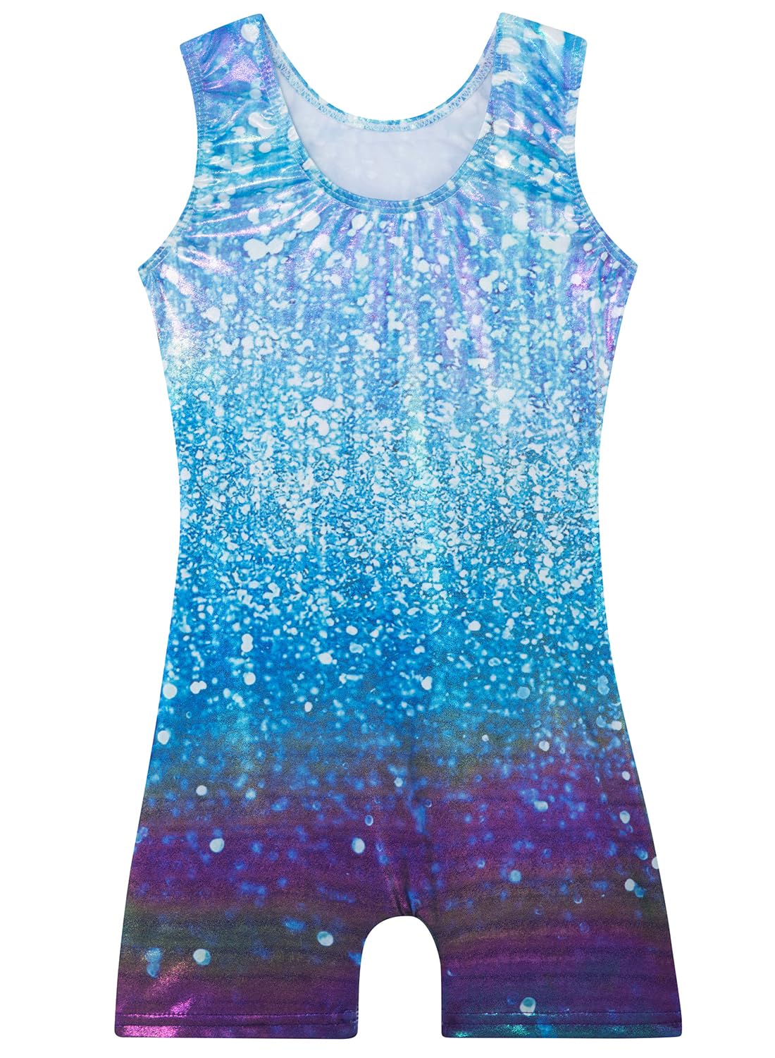 Gymnastics Leotards for Girls Toddler Ballet Dance Tumbling Outfits 6 7 Kids Sleeveless Gymnastic Biketard with Shorts Sparkly Dancwear Unitards Clothes Bodysuit (Blue Glitter, 6-7 Years)