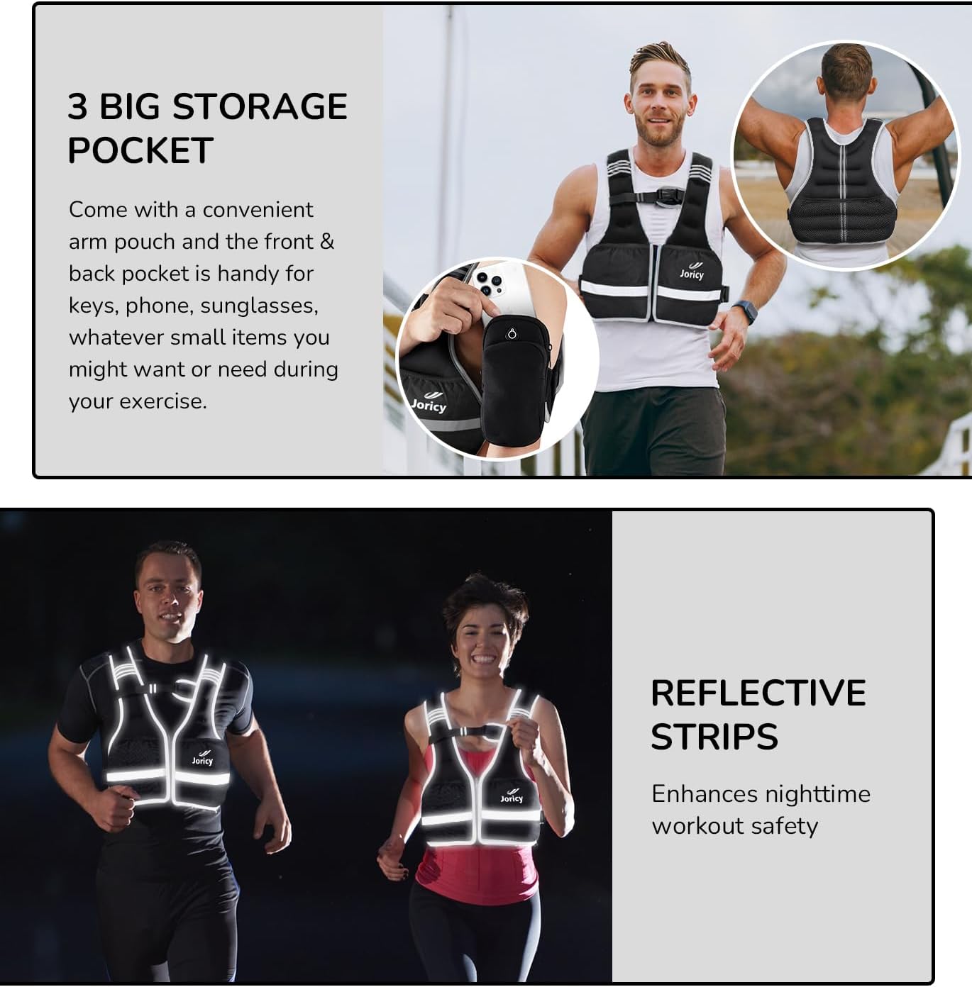 Skiennix Weighted Vest - Adjustable Weight Options 6lb to 30lb | Zipper Front & Reflective Strips for Running & Training