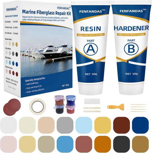 FENFANDAS Fiberglass Boat Repair Kit - Marine Gel Coat & Epoxy Filler for Holes, Chips, Cracks (Color Match)