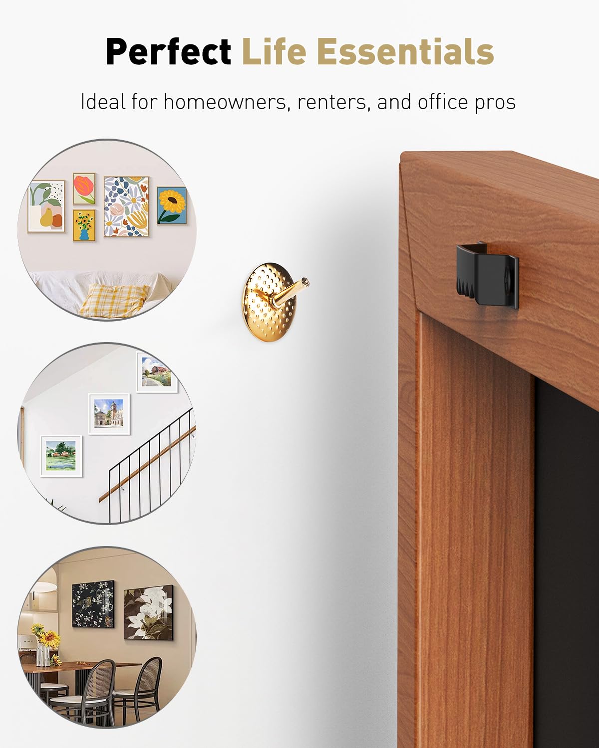 Uniclife 80 Pcs Picture Hangers, Picture Hanging Kit, 4 Size Picture Hanging Hooks, Picture Hanging Nails, Long Picture Hooks for Photo Frame Art Mirror and Décor, Gold