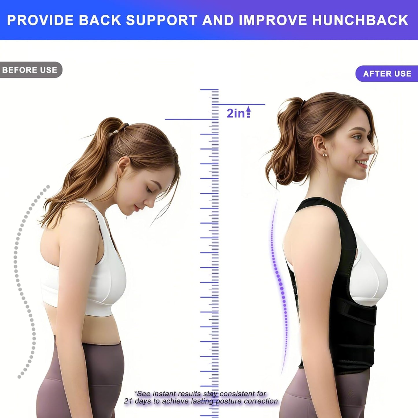 Skiennix Posture Corrector - 2-in-1 Adjustable Back Brace with Shoulder Support for Pain Relief | Full Back Straightener