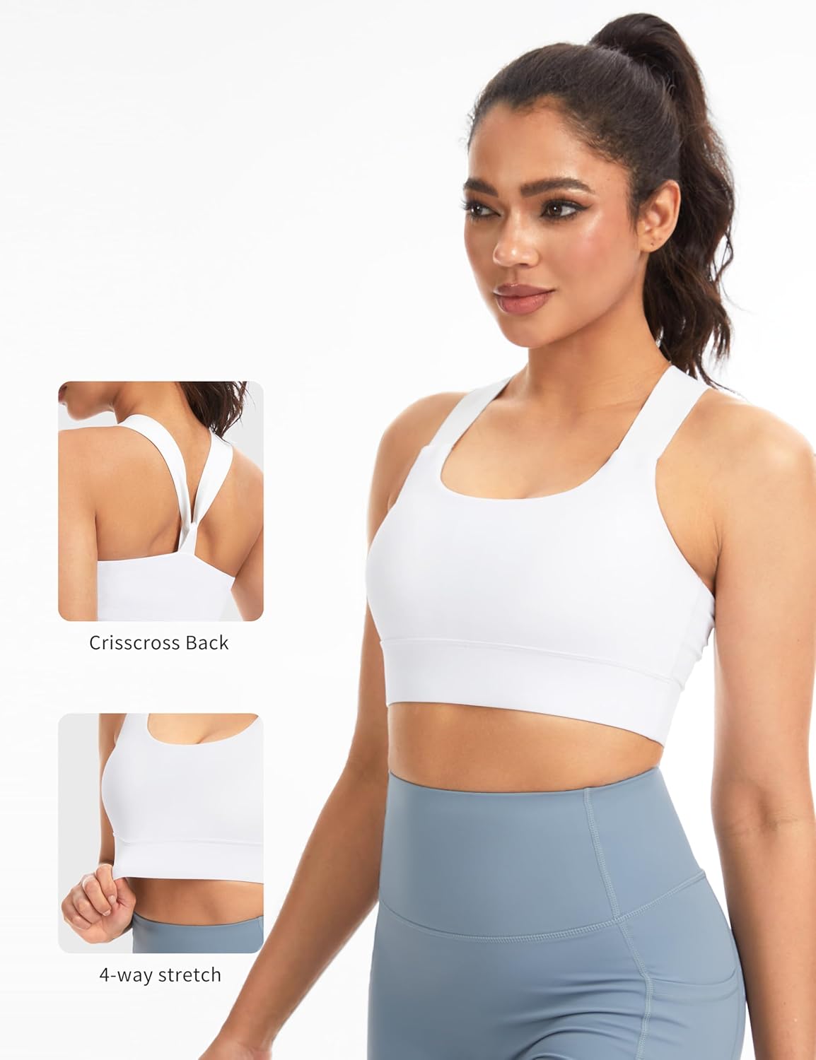 The Gym People Women's V Cross Back Sports Bra - Padded, Stretchy, Perfect for Yoga & Running