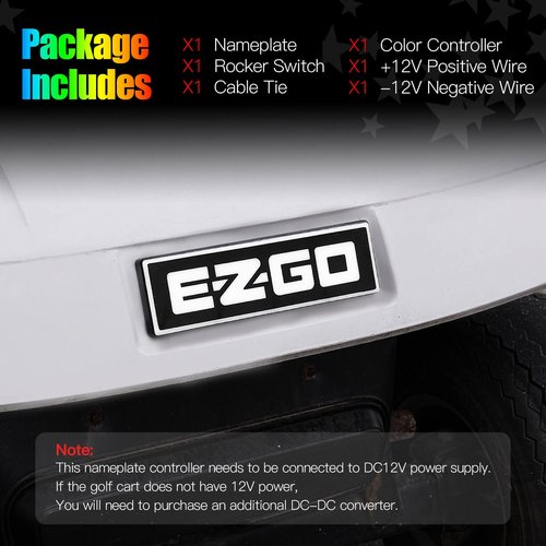 NOKINS RGB Magic Color Golf Cart Front Emblem for EZGO TXT 1994-2013, 9.25"2.7", Stainless Steel, Replaces OEM 71597G01, Black, Golf Cart Accessory