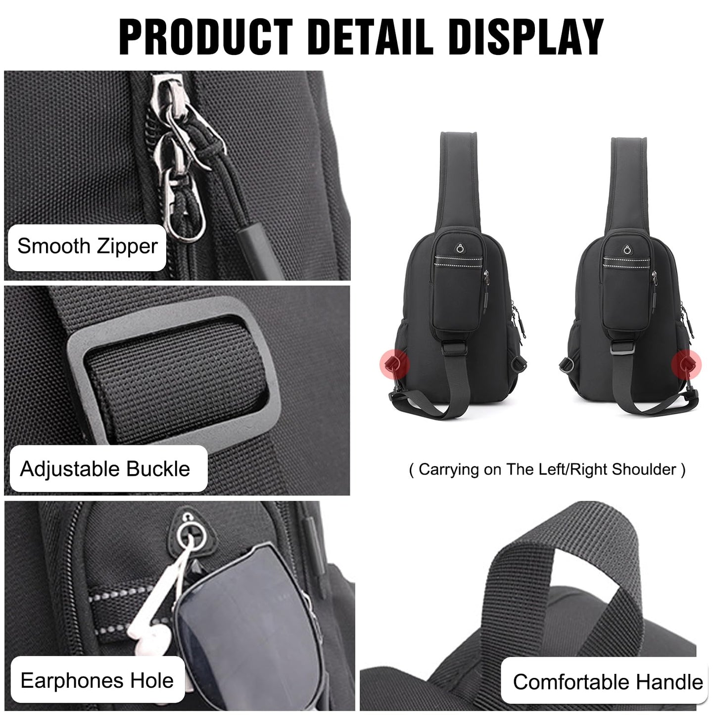FANDARE Sport Sling Bag Men Chest Pack with Shoulder Pocket Women Versatile Motorcycle Crossbody Sling Bag Cover Pack Carry Body Wallet for Hiking Running Outdoor Travel Daypacks Dark Grey