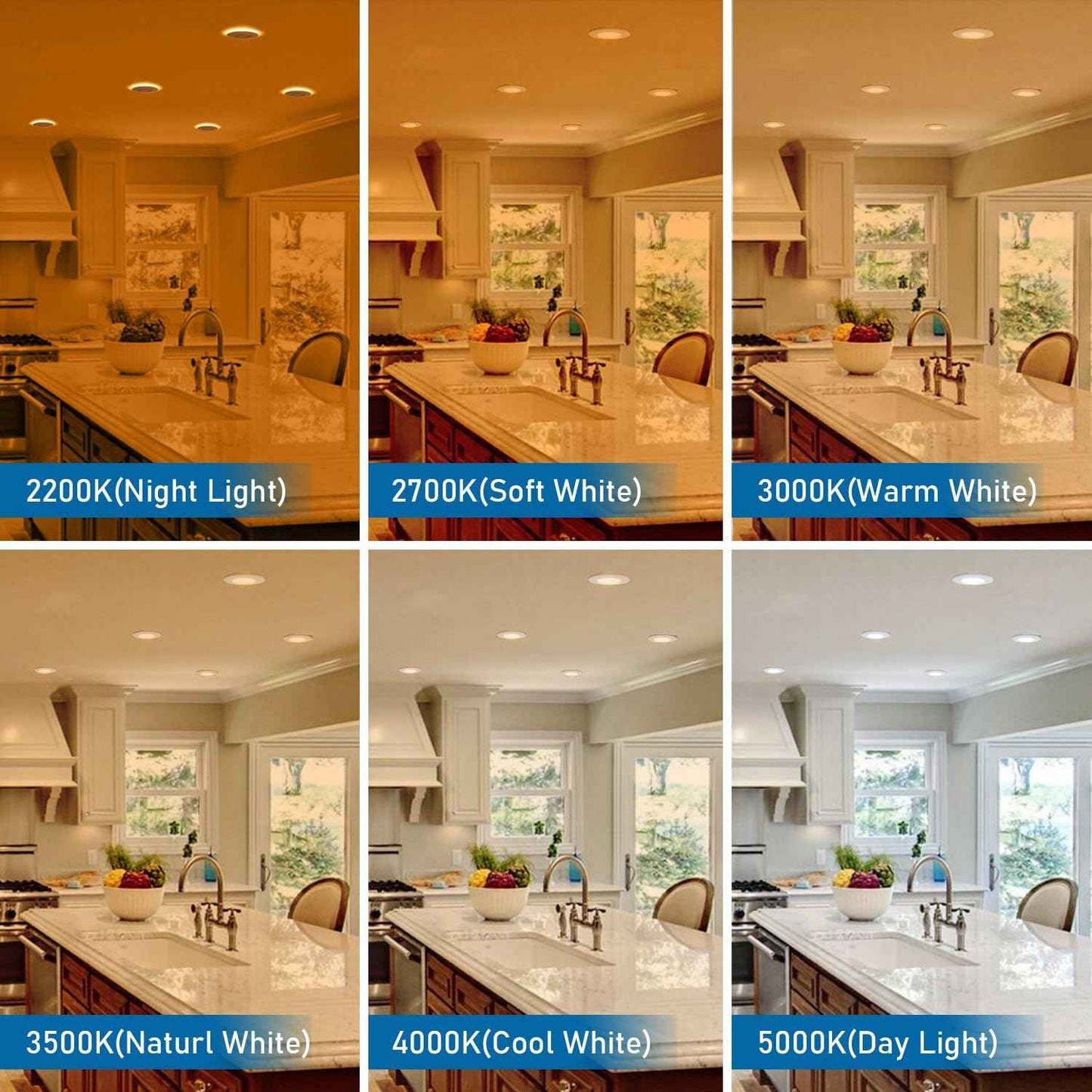 Jolux 5/6 Inch LED Recessed Lighting with Night Light,2700K/3000K/3500K/4000K/5000K Selectable Retrofit Downlight,12W=60W,800LM,Dimmable Can Lights, Damp Rated,Simple Installation,6-Pack