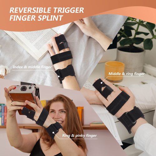 Scurnhau Trigger Finger Splint Finger Brace for 2 Fingers Reversible Finger Splints for Mallet Finger Broken Finger Arthritis Metacarpal Fracture Hand Brace with Finger Support Joints Immobilizer-S/M