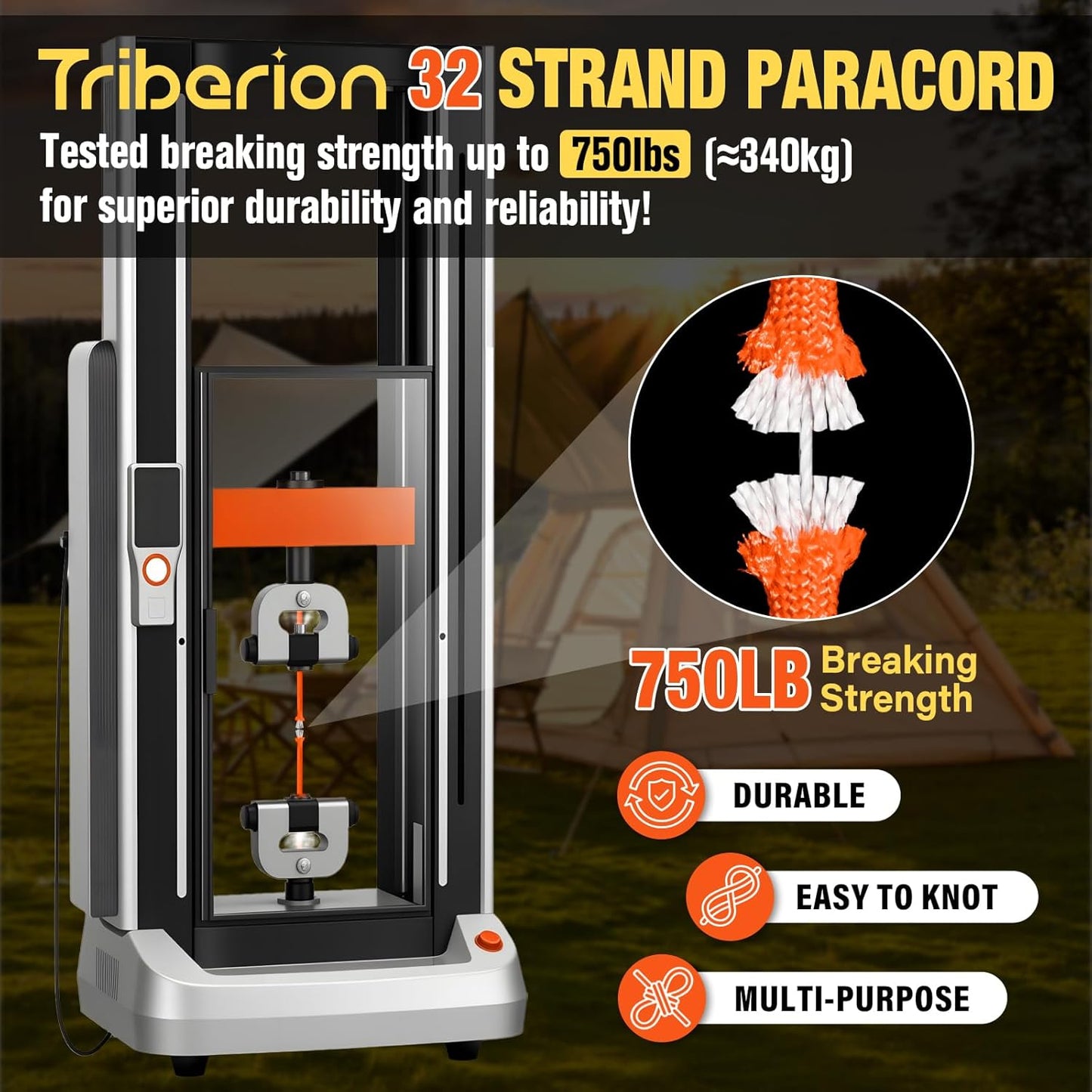Paracord Rope 750 lb - 500ft Heavy Duty 12-Strand Parachute Cord | Orange Survival & Camping Gear
