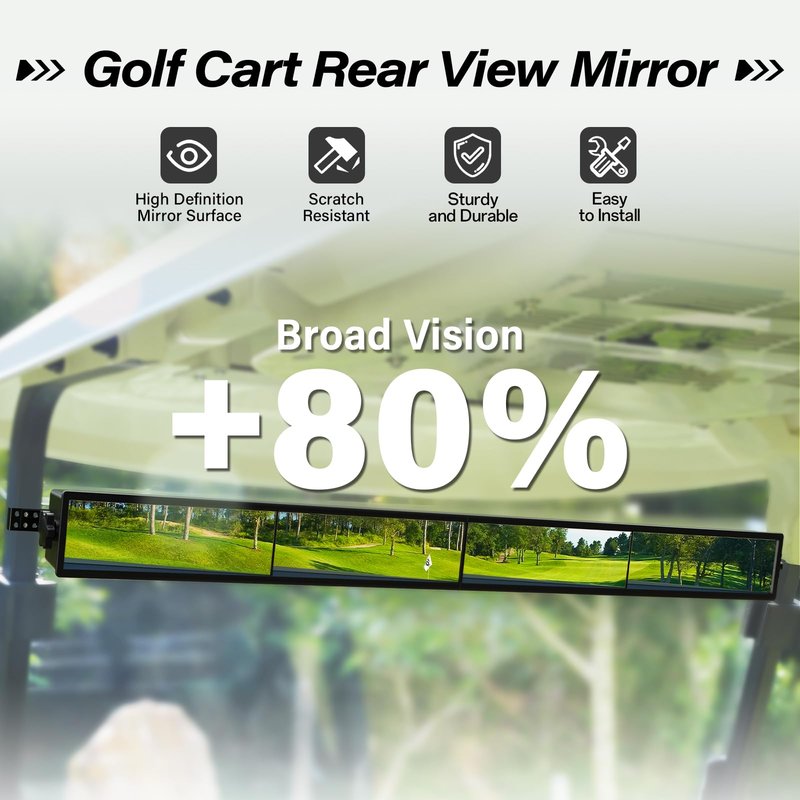 Universal Golf Cart 4 Panel Rear View Mirror for EZGO Yamaha Club Car, Wide Angle Golf Cart Mirrors, No Blind Spots