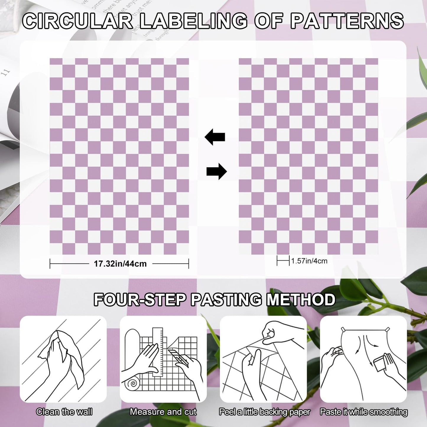 Amiya Checkered Wallpaper Peel and Stick Purple Checkerboard Contact Paper 17.3”X120”Modern Lavender Self Adhesive Vinyl Removable Wall Paper Mosaic for Shelf Liner,Classroom,Cabinets,Living Room