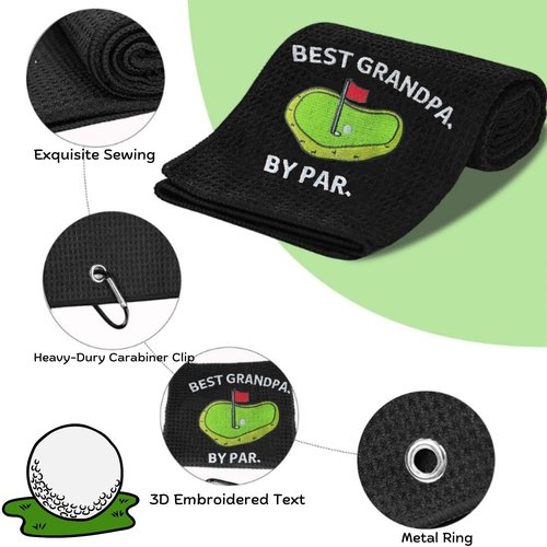 Golf Towels, Embroidered Funny Golf Towel - Golf Gifts for Men or Women, Golf Accessories for Men or Women, Best Grandpa by Par, Black