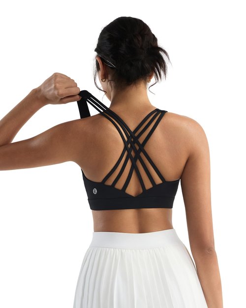 RUNNING GIRL Sports Bras for Women,High Impact Criss Cross Back Molded Cup Black Sports Bra Running Workout Bra with Sewn in Pads(WX3148Black_M)