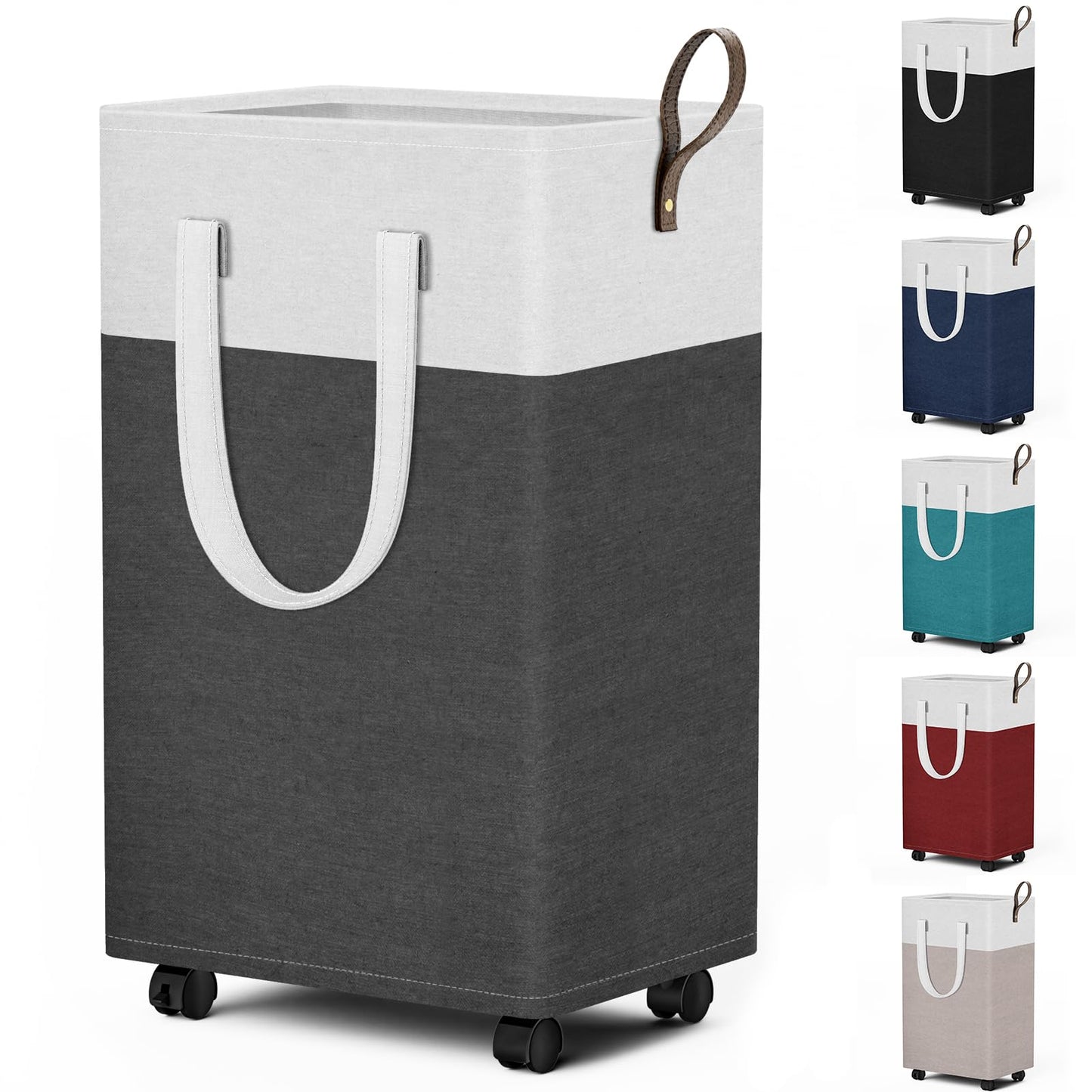 HomeHacks 75L Waterproof Rolling Laundry Hamper - Collapsible Clothes Basket with 4 Wheels for Bathroom, Laundry Room & Dorm, Easy-Clean PEVA Lining, Space-Saving Design(Gray)