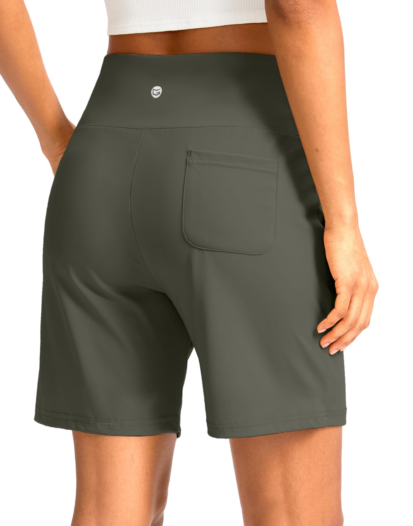 G Gradual Women's Bermuda Long Shorts with Pockets 7" High Waisted Knee Length Shorts for Women Walking Athletic Workout(Grey Sage-L7,3XL)