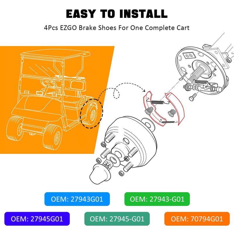 LEAPGOMAX EZGO Golf Cart Replacement Brake Shoes Pads 27943G01 70795G01 Fits E-Z-GO Medalist 1997+, EZGO TXT 1997+, Workhorse 96+, Yamaha G14-G22 94-06(Note: Not Fit 4-Cycle EZGO)