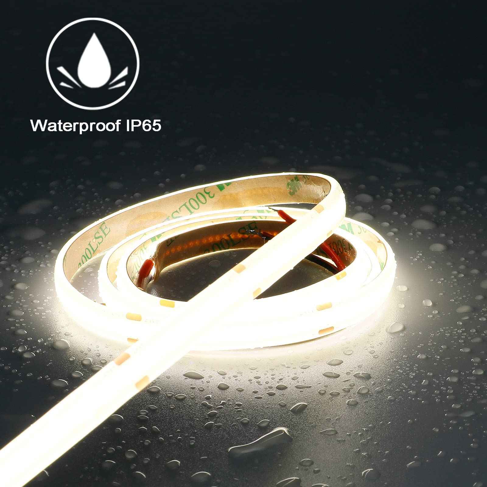 TOPAI 24V COB LED Strip 5000K Daylight White Waterproof IP65 480LEDs/M Super Bright 4000Lm CRI>90 16.4ft Dotless High Density Cuttable Flexible for Cabinet Home DIY Lighting Projects