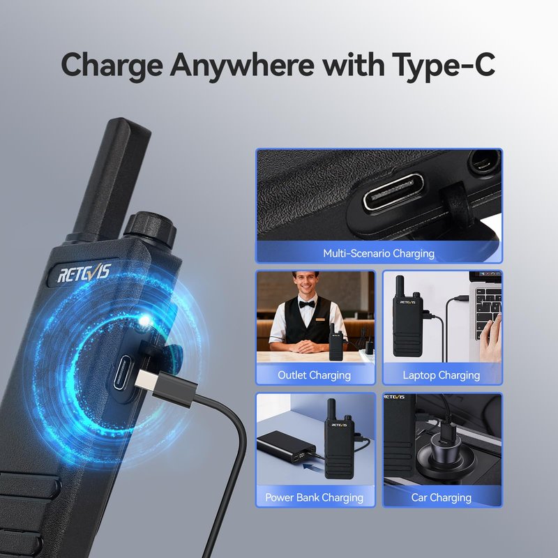 Retevis RT22P,New Version of RT22(2.0),Rechargeable Walkie Talkies for Adults,Compact FRS Two-Way Radios,VOX Handsfree,1620mAh Large Battery,USB C Charger,2 Way Radio for Small Store Hotel(4 Pack)