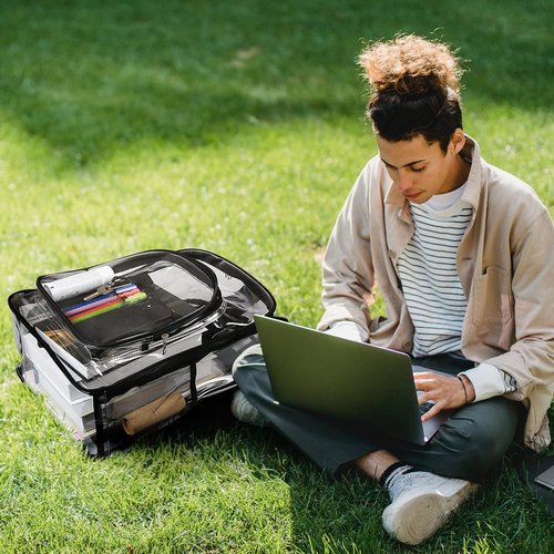 forstree 2 Pieces Heavy Duty Clear Backpack, Black PVC Waterproof Transparent Bag With Cosmetic Bag, See Through Book Bag With Lunch Bag