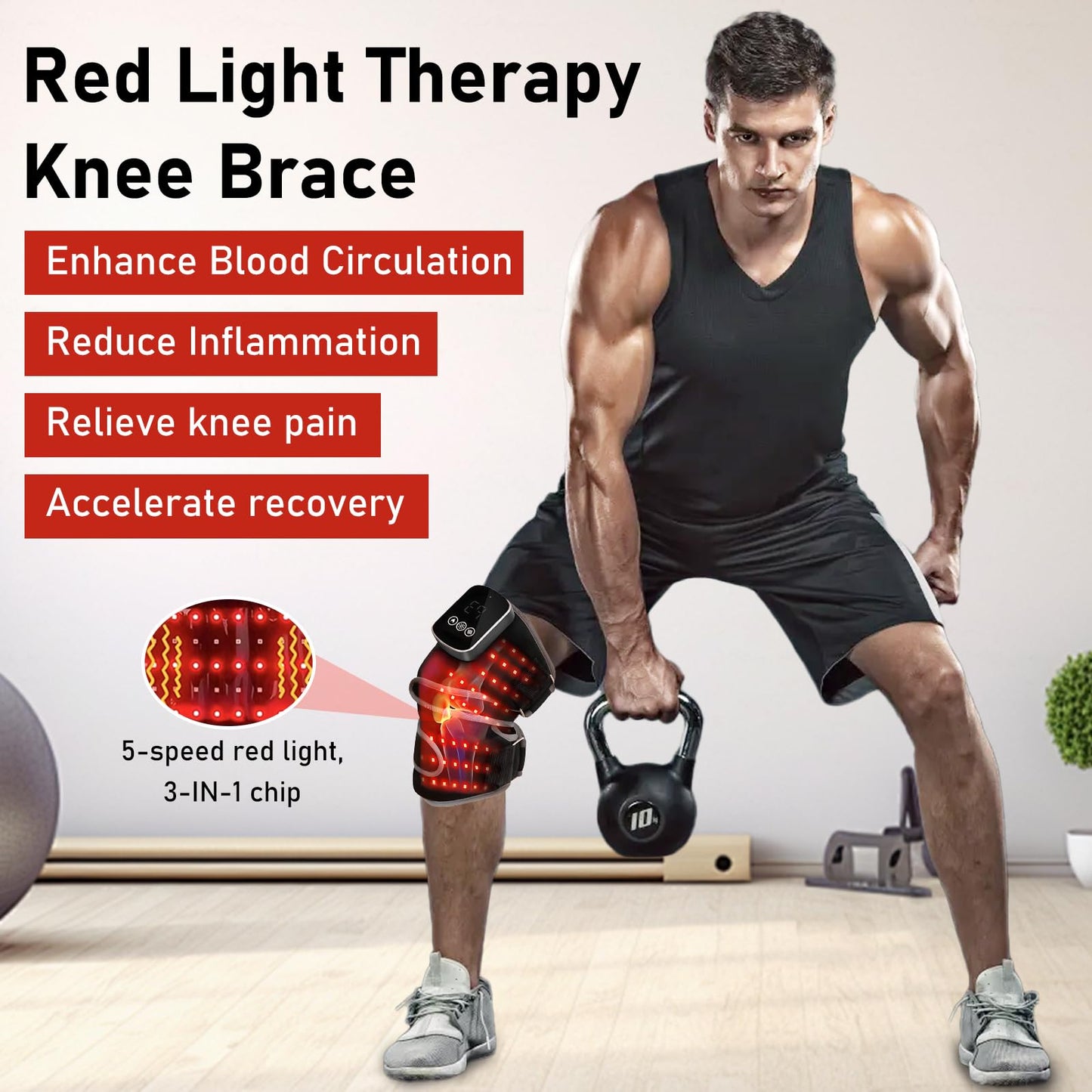 Longzhuo Knee Massager with Heat and Red Light Therapy Device, Cordless Heated Knee Brace with 5 Heat Levels & 3 Vibration Knee Heating Pad Wrap for Seniors, Men & Women